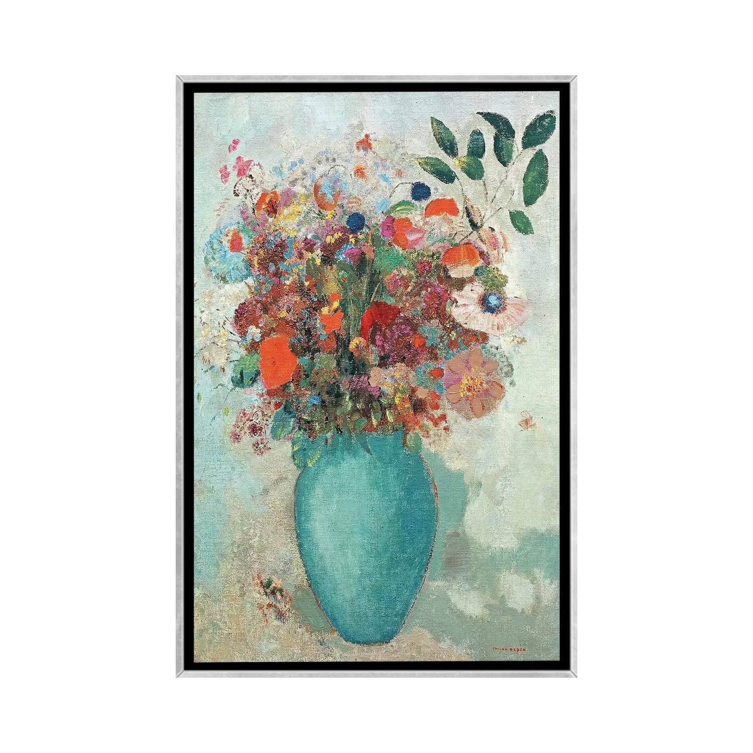 iCanvas "Flowers in a Turquoise Vase, c.1912 " by Odilon Redon Framed